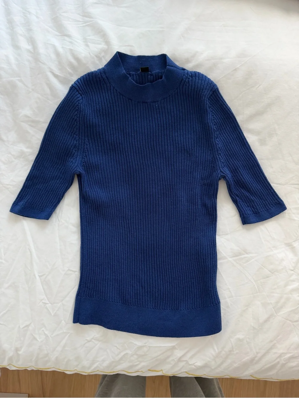 Uniqlo Ribbed Mock Neck Short-Sleeve Sweater - Navy Blue